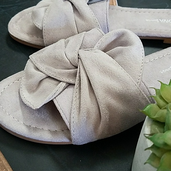 Light Gray Bowtie Faux Suede Slider Sandal - Picture 4 of 4